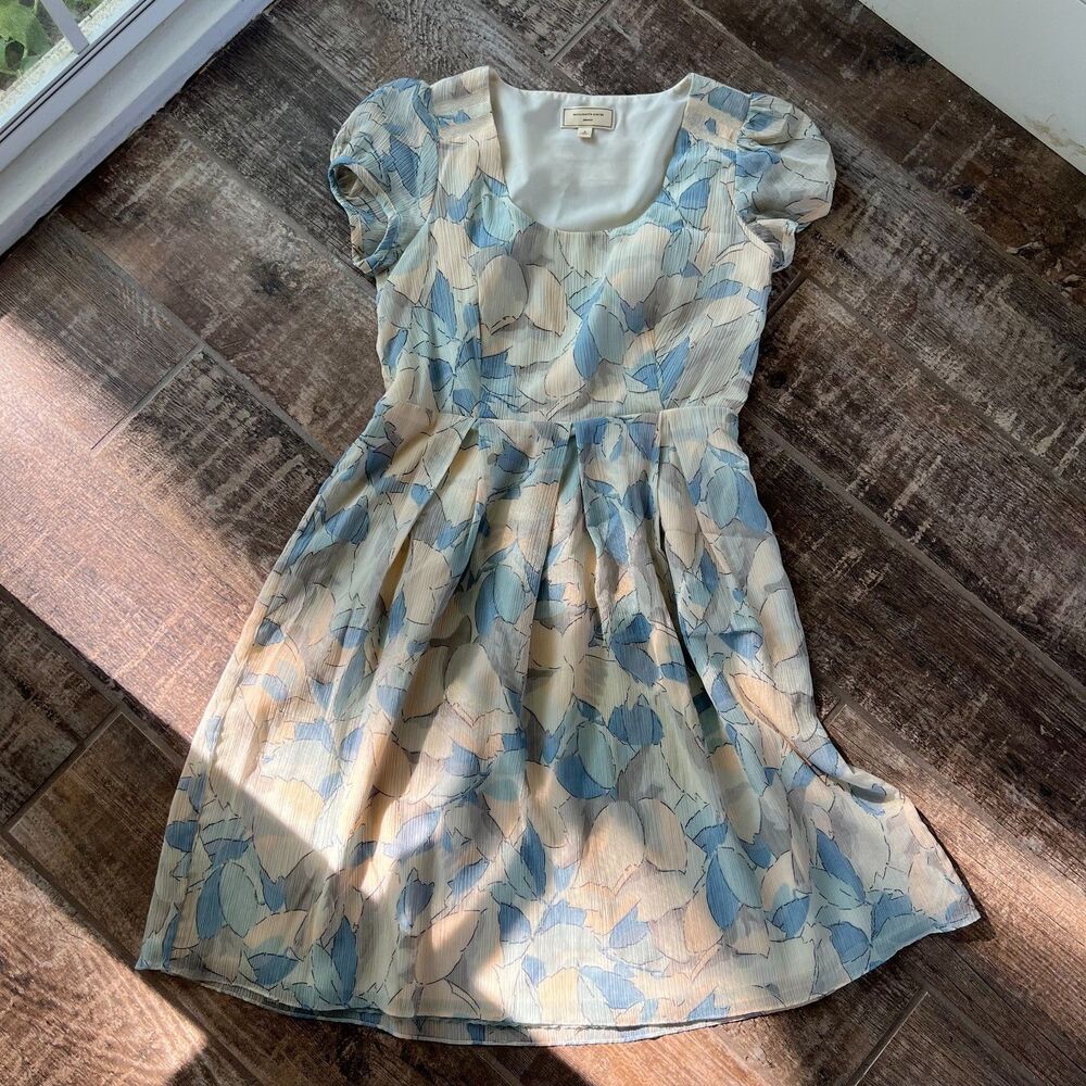 Floral Dress Lace Lined Pleated Blue Cream Gray Moulinette Soueurs Women's 6